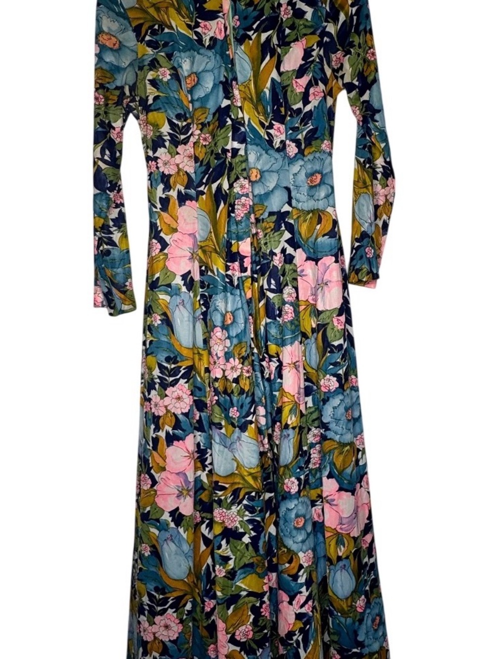 Vanity Fair Vintage Floral Long Sleeve Maxi Dress in Navy, Pink & Blue small S